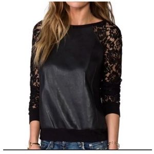 Bailey 44 Faux Leather & Lace Top